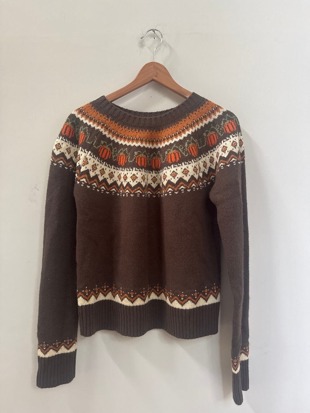 Kiel James Patrick Sweater Size Medium Pumpkin Fair Isle Wool Blend KJP Pullover